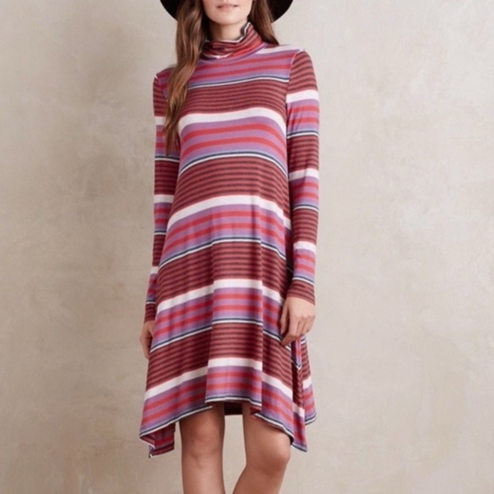 Anthropologie Maeve Striped Long Sleeve Turtleneck Knit Dress
